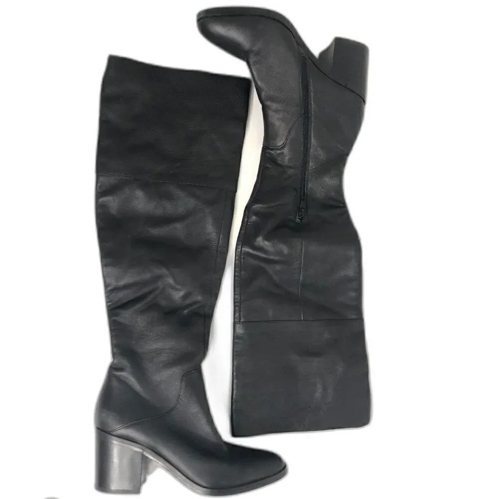 STEVE MADDEN Boots Women's Size 6.5 Black Roman Leather Knee High Shoes